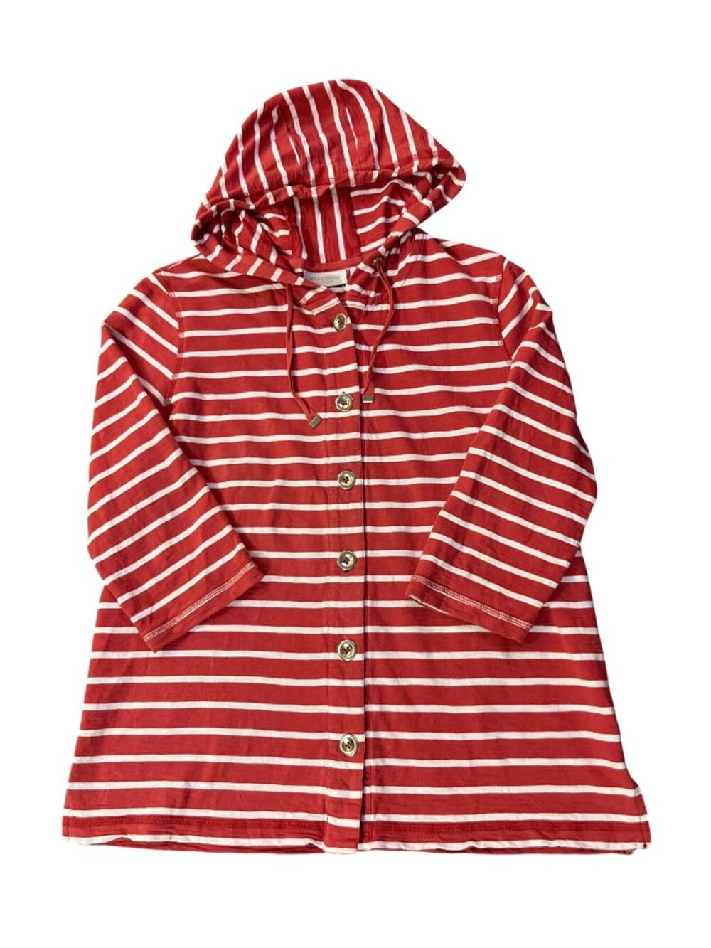 Chico’s Weekends Red Striped Hoodie Top Women’s 1 (M/8) Cotton Button Used - Picture 5 of 15